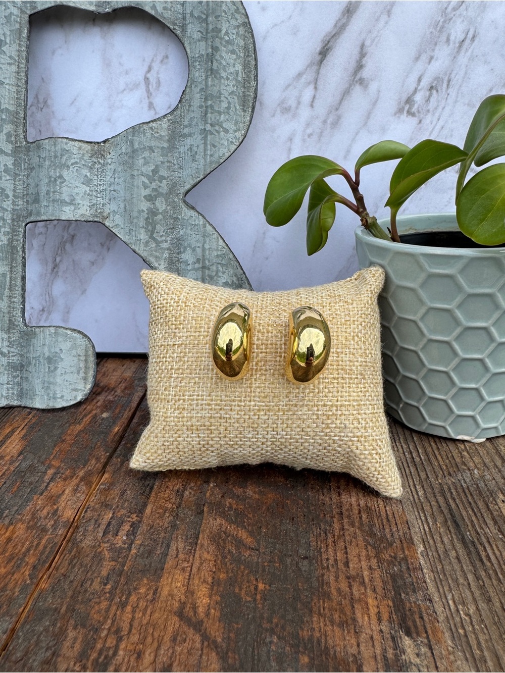 Gold Puffed Crescent Huggie Hoop Earrings